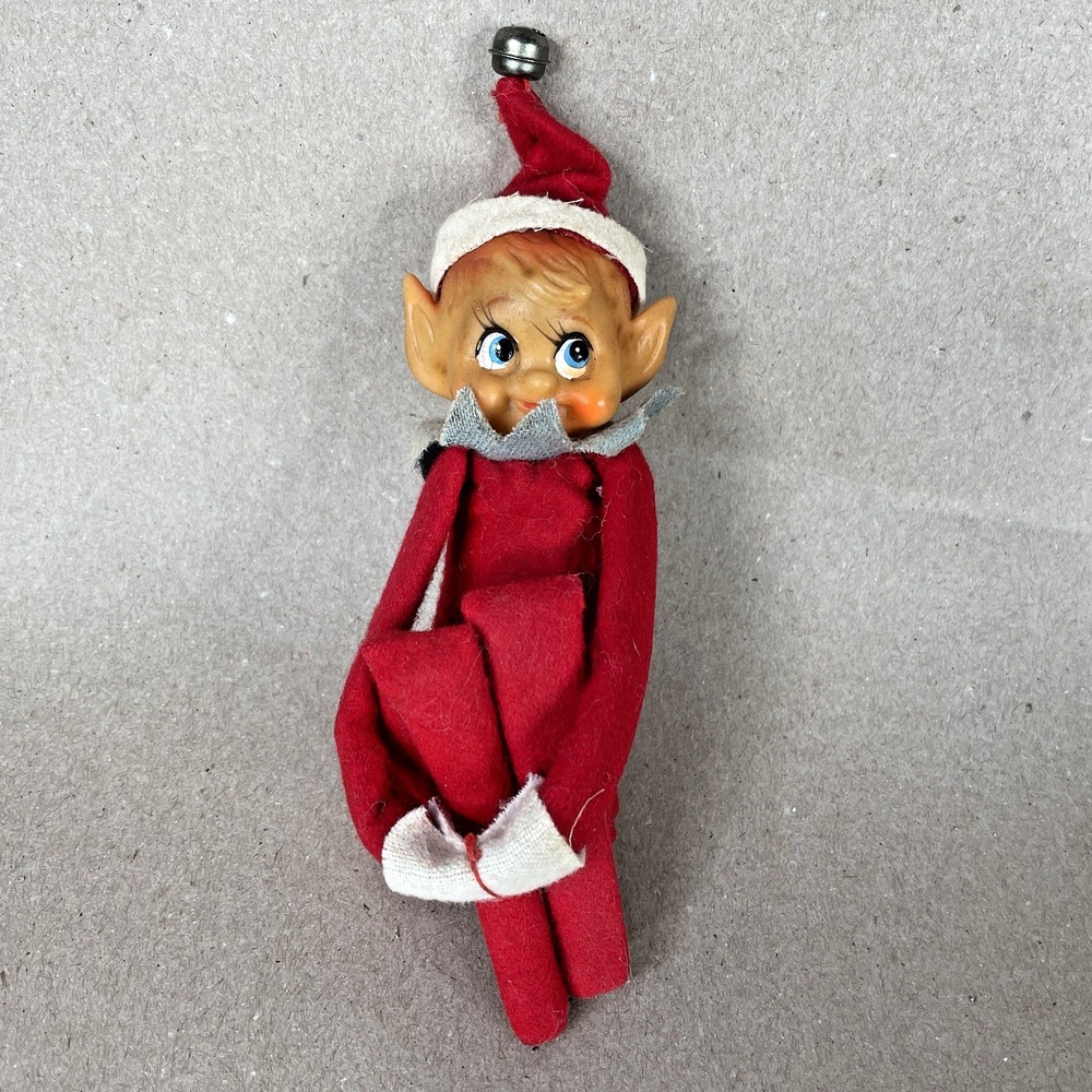 50's 60s VTG KNEE HUGGER PIXIE ELF Felt Ornament Long Pointed Ears Short Nose